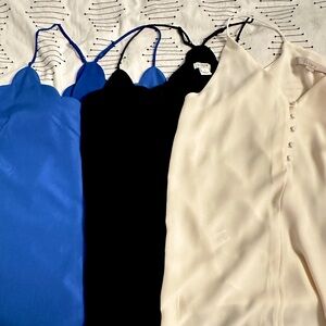 Lot of 3 silky camisoles. JCrew, Loft. Small.
